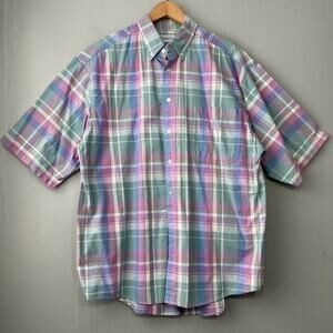 Vtg Jonathan Chase Mens Size Large Pastel Button Down Plaid Grandpa Dress Shirt